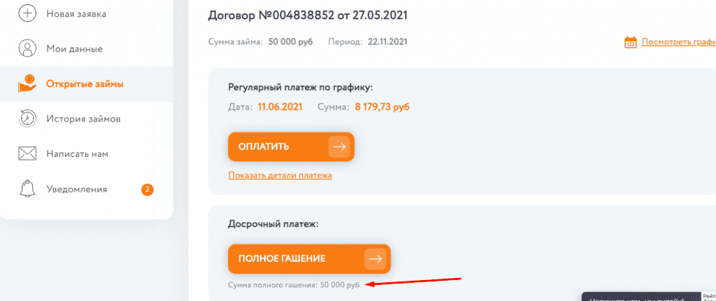 Отличные Наличные: оплатить полное погашение